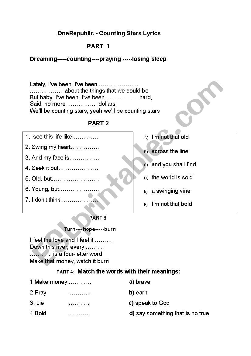 OneRepublic - Counting Stars Lyrics 