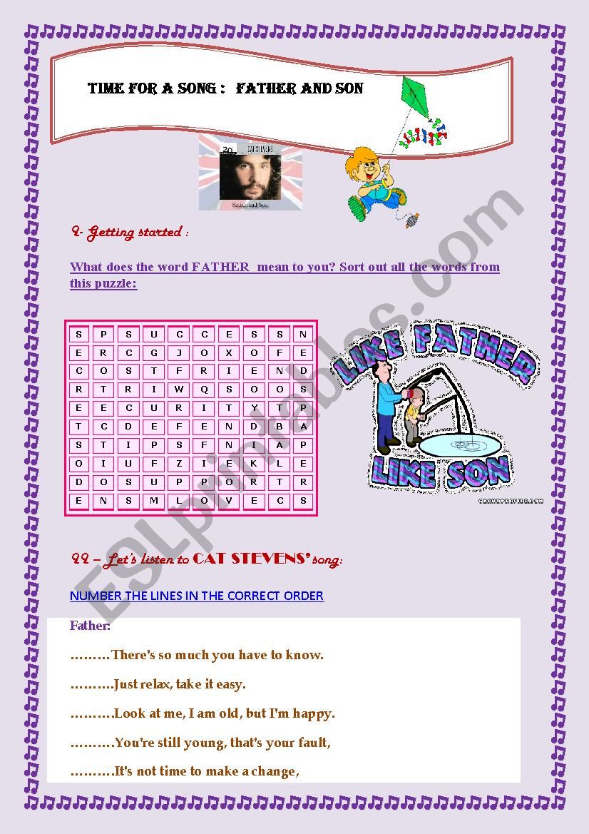 father and son song worksheet
