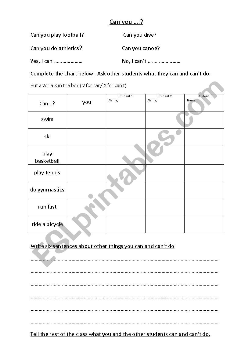 Can You? worksheet