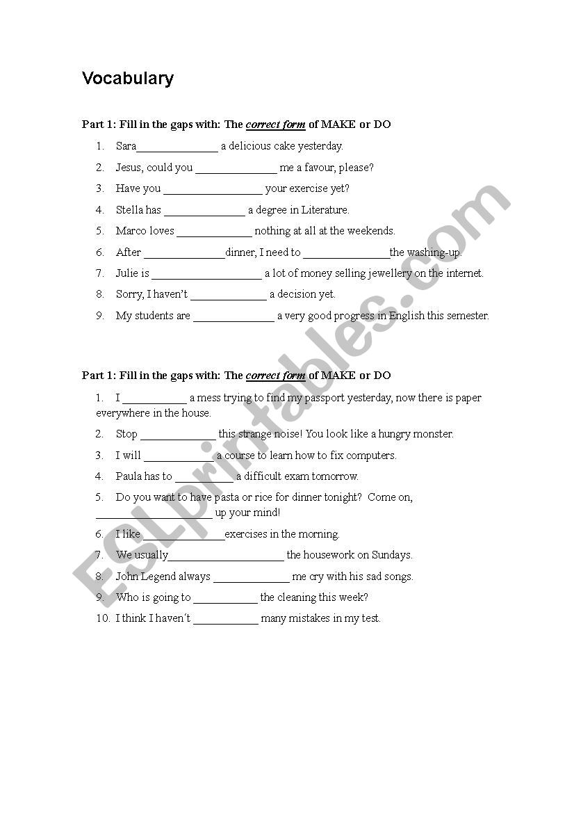 Do or Make worksheet