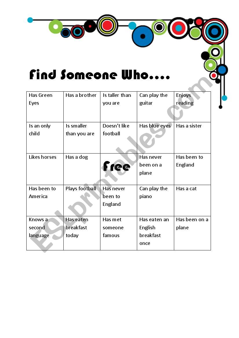 Find someone who.. worksheet