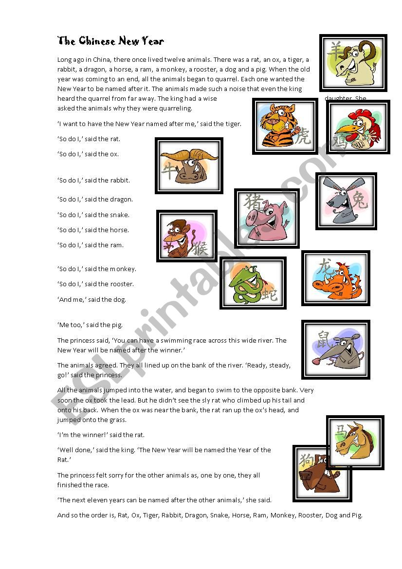 The chinese new year worksheet