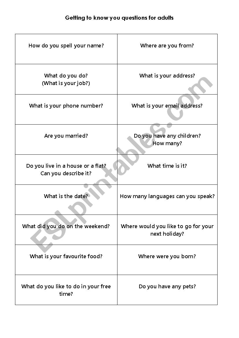 Getting to know you questions worksheet