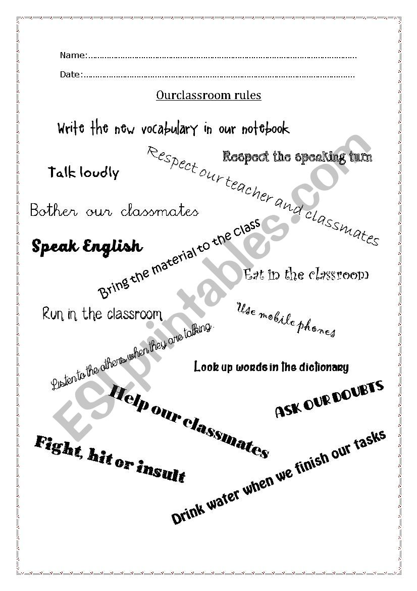 our classroom rules worksheet