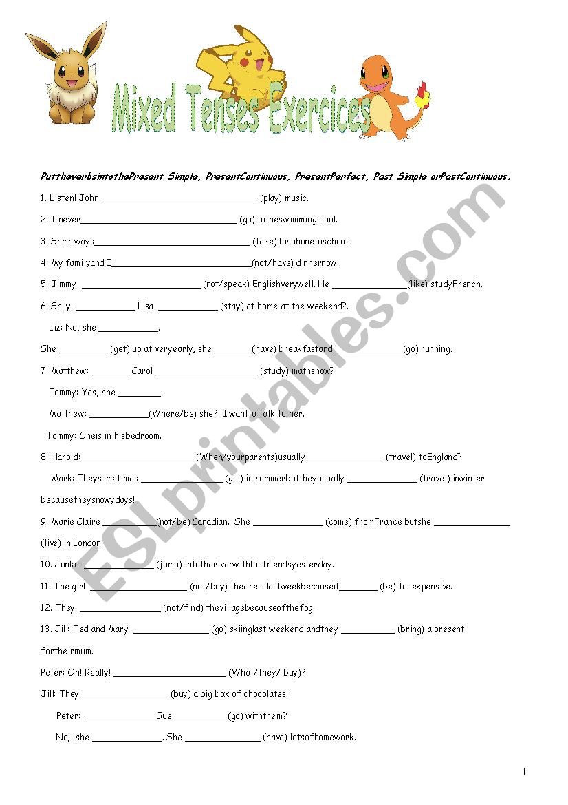 Mixed Tenses Exercice worksheet