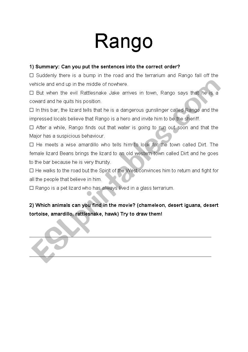 Rango Movie Worksheet worksheet