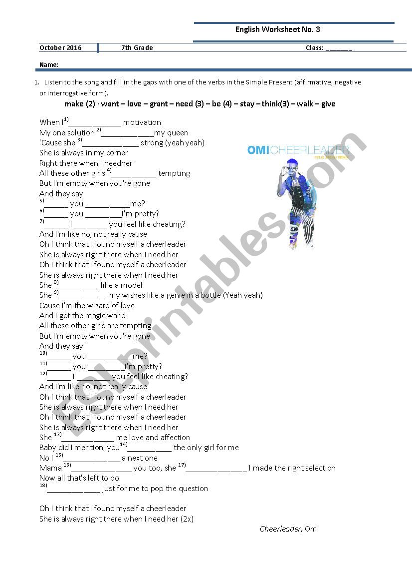 Song Present Simple worksheet