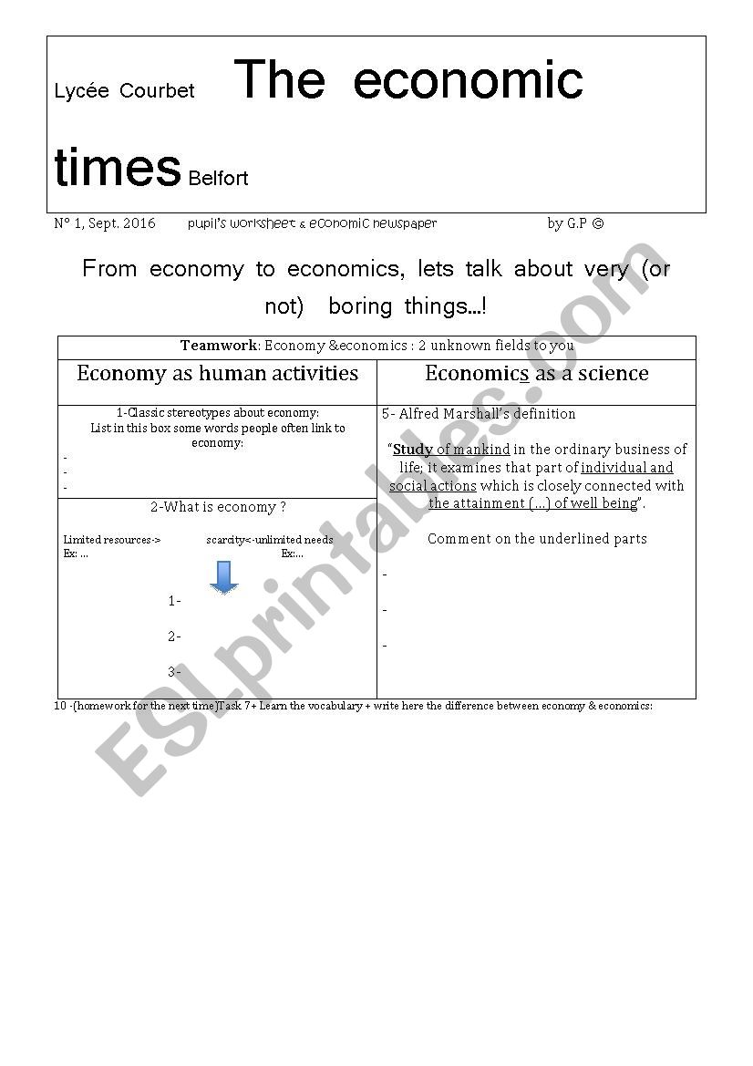 economy and economics worksheet