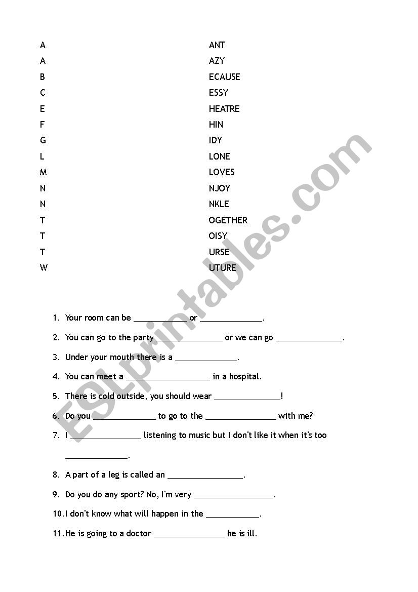 Vocabulary revision worksheet