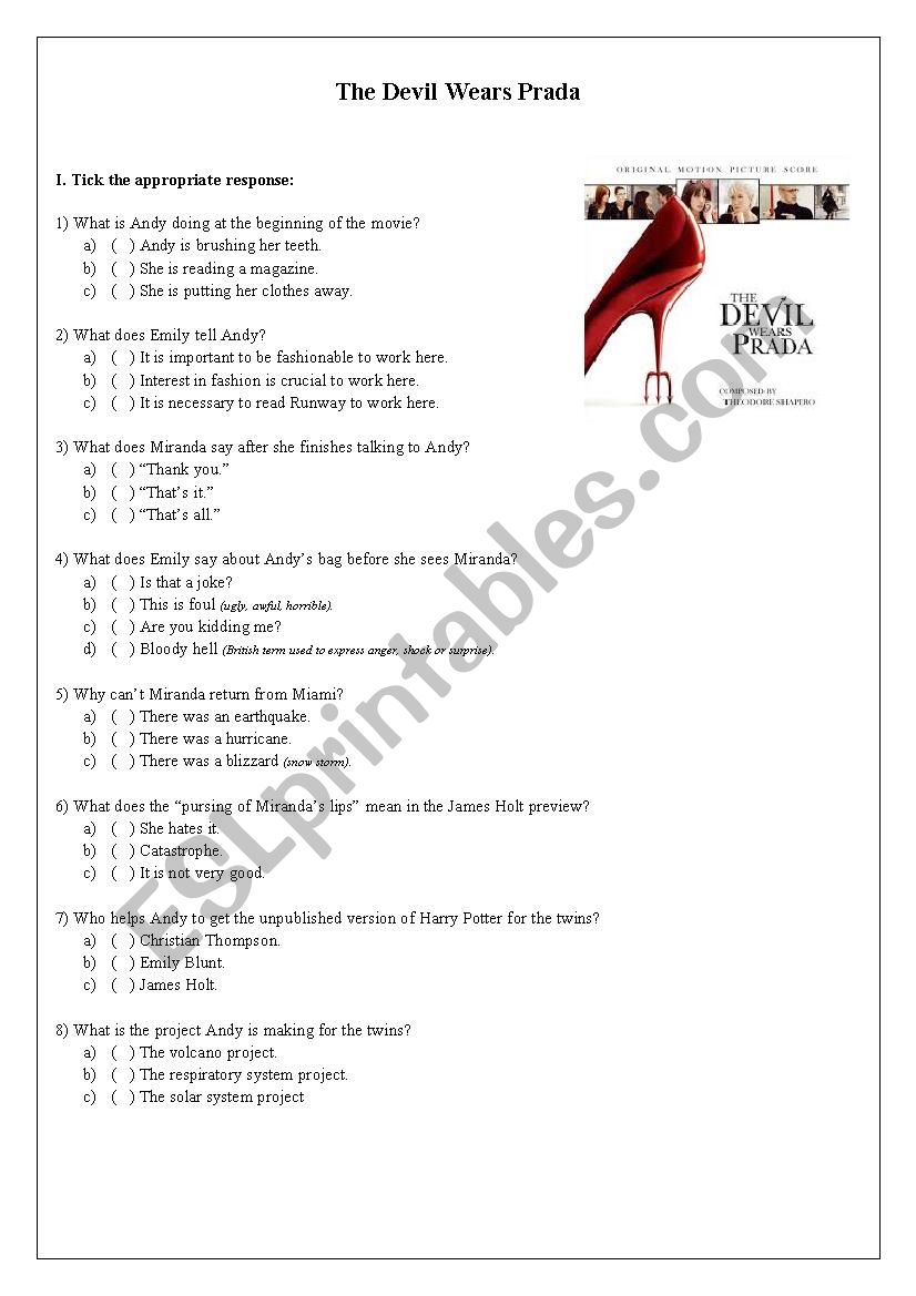 The Devil Wears Prada worksheet