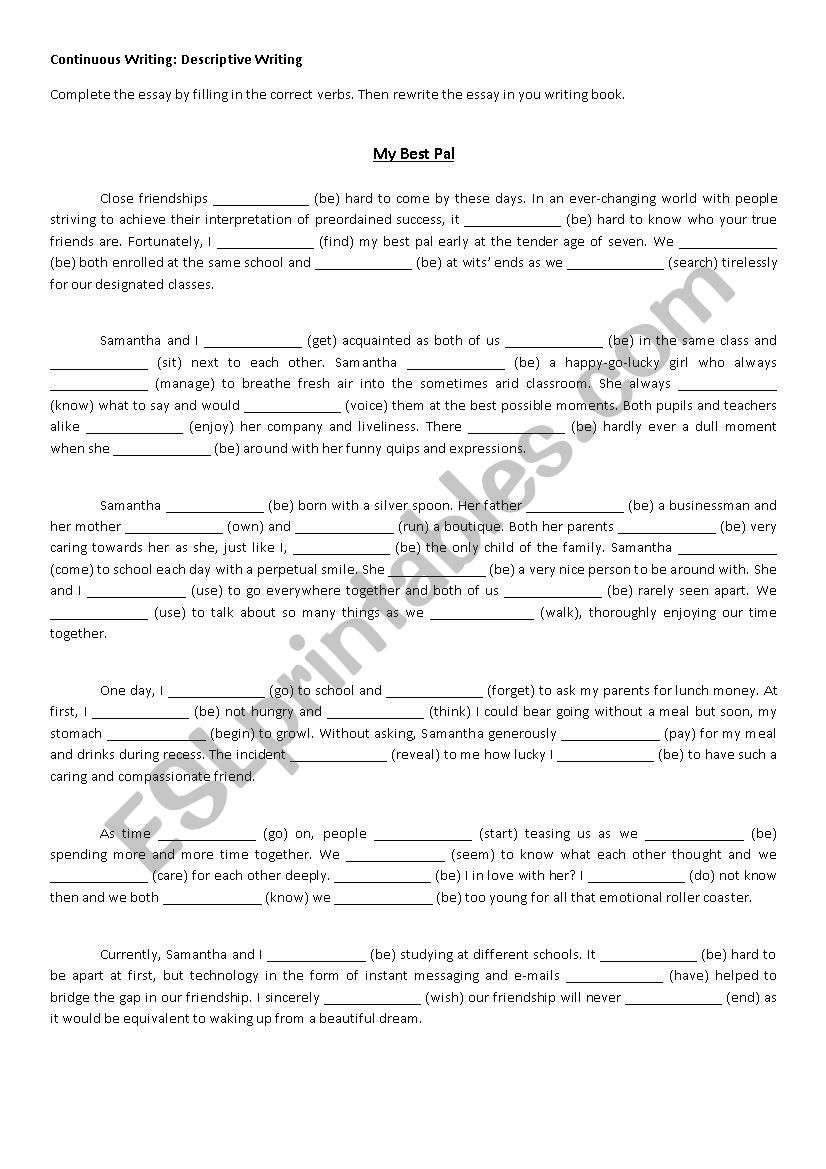 My Best Pal worksheet