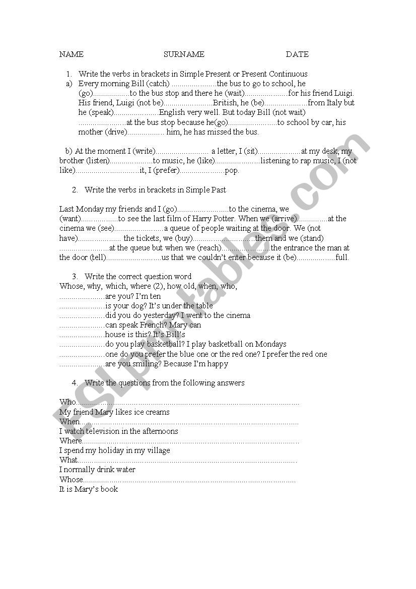 revision verb tenses inbtermediate