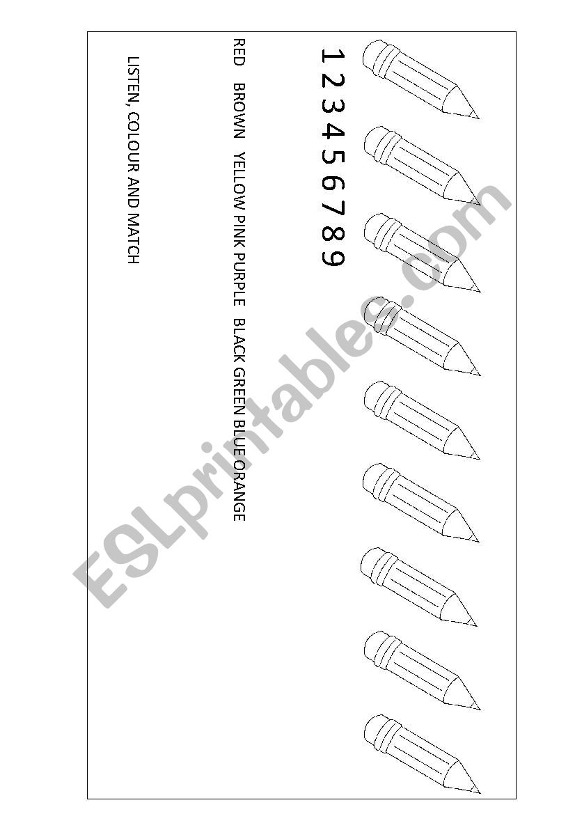 LISTEN, COLOUR AND MATCH worksheet