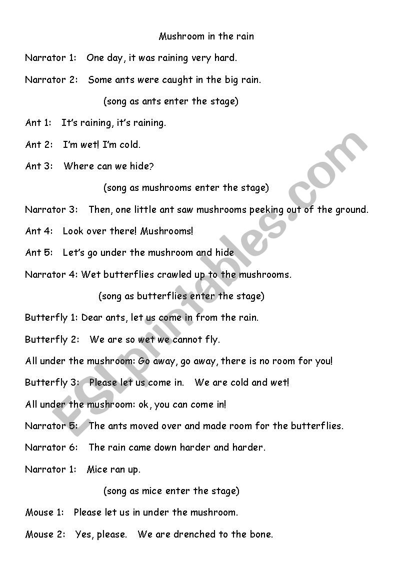 Mushroom in the rain playscript