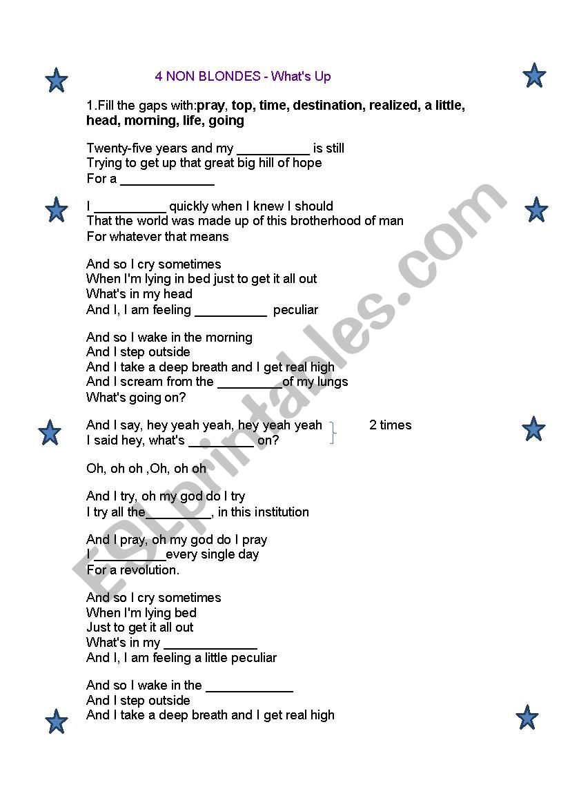 Whats Up? --  4 Non Blondes worksheet