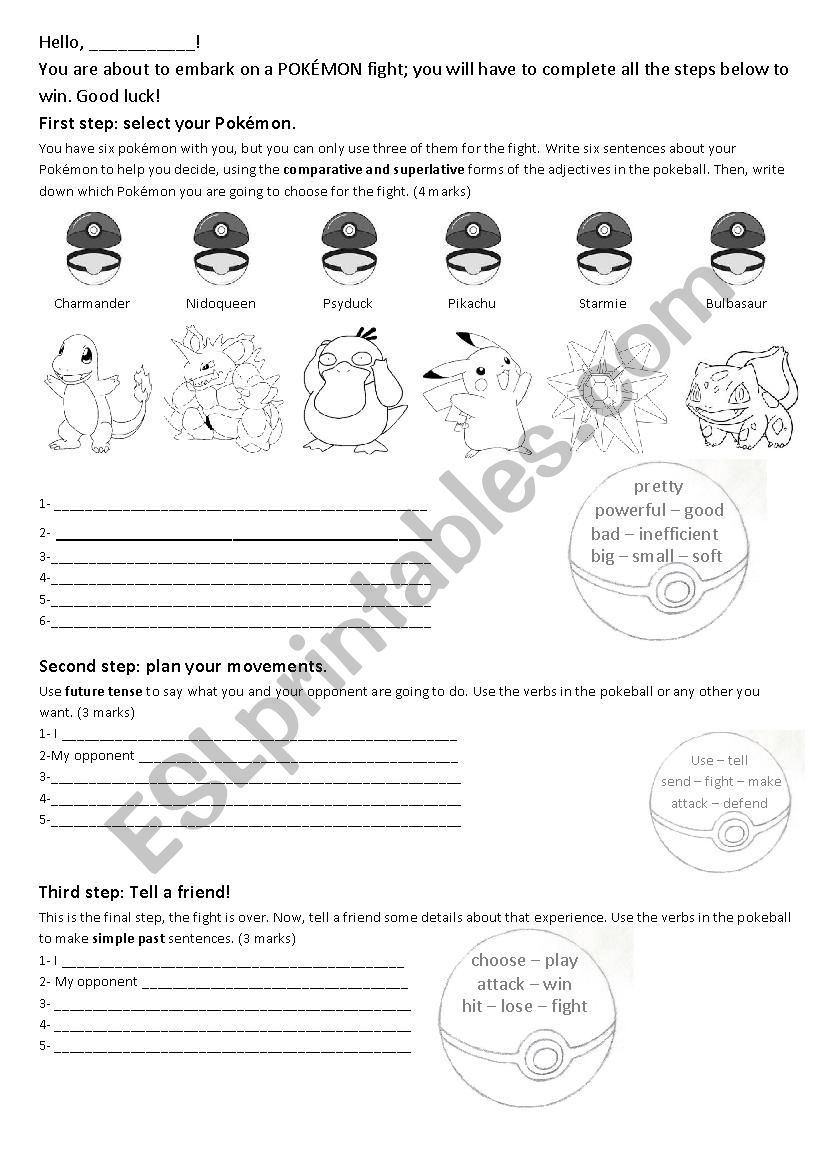 Pokemon test worksheet