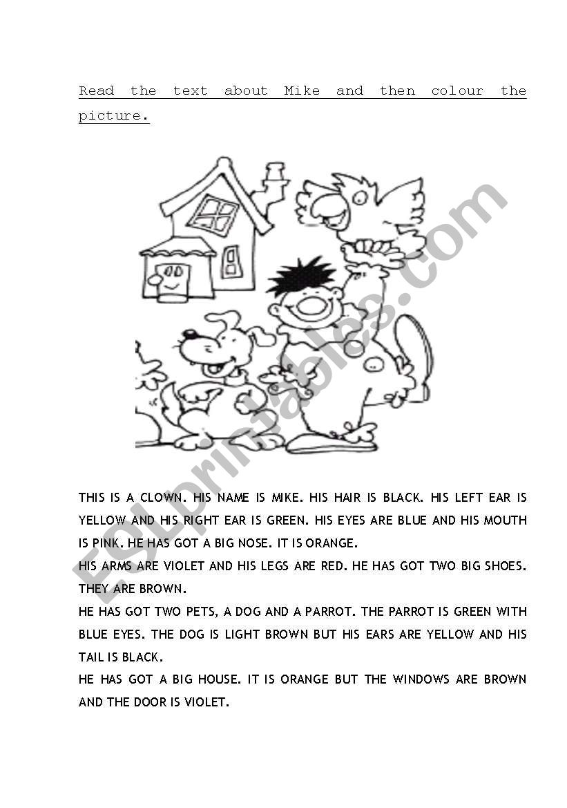 Read and Colour worksheet