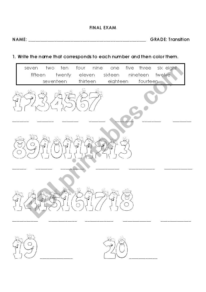 Numbers and animals worksheet