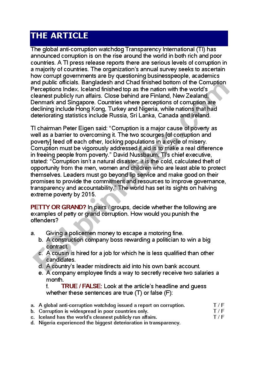 corruption worksheet