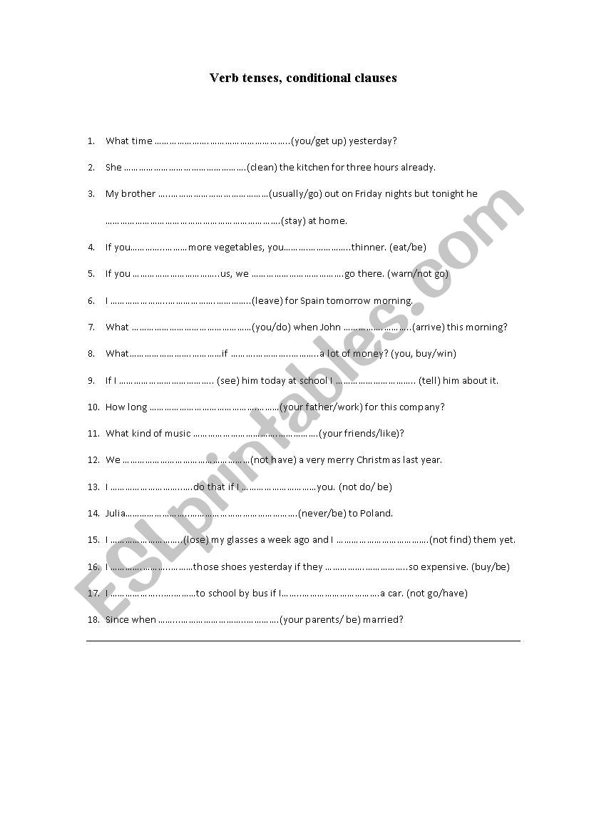 Tenses, conditionals - comprehensive test