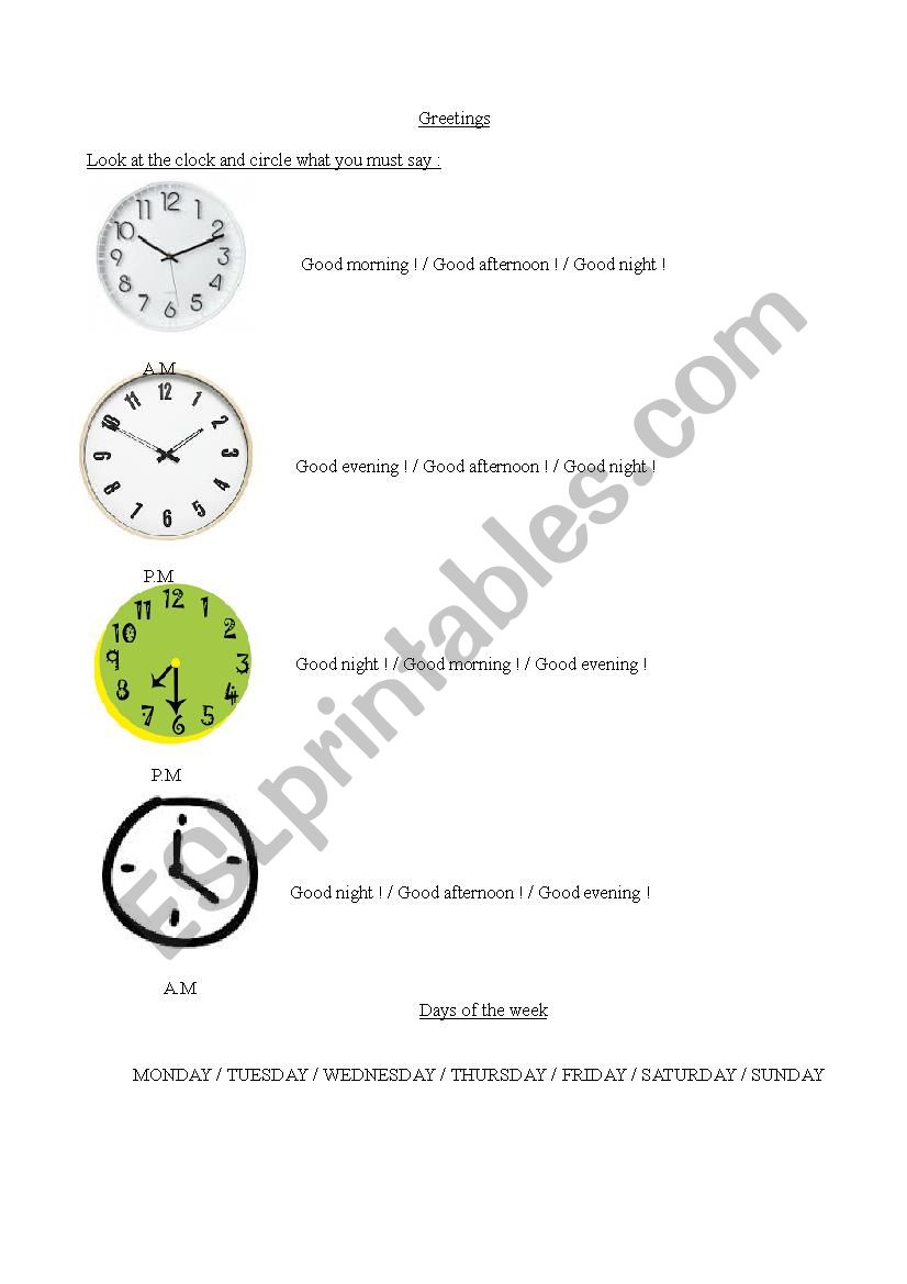 Greetings worksheet