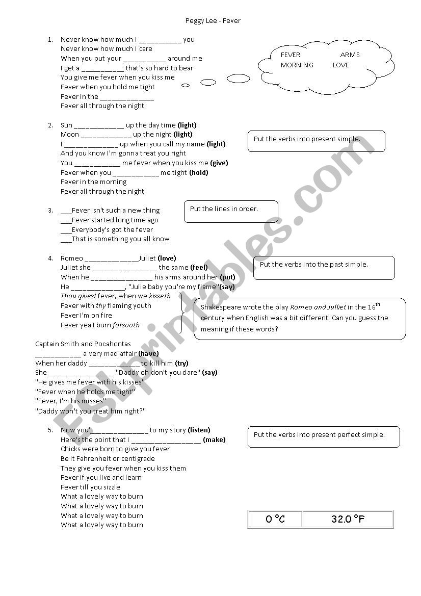 Peggy Lee - Fever worksheet