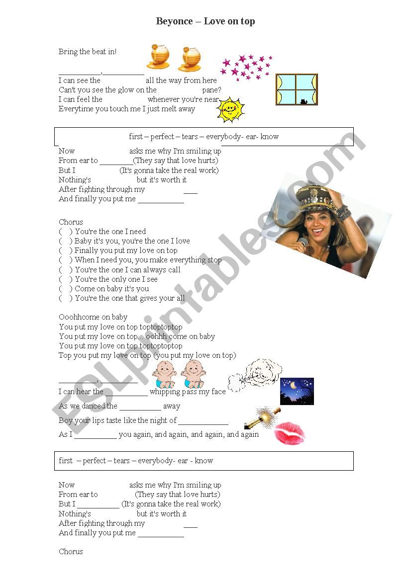 Love on top worksheet