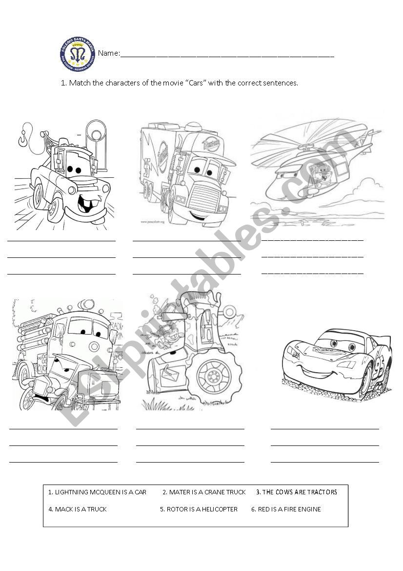 CARS and MACHINES worksheet