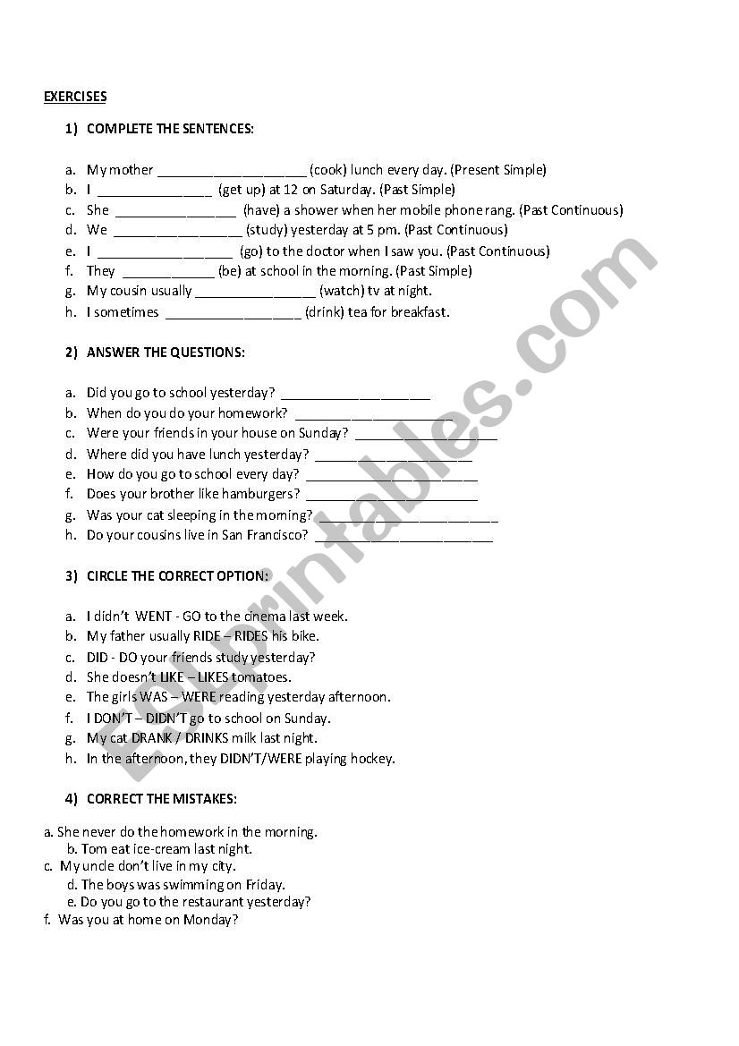 Verb Tenses worksheet