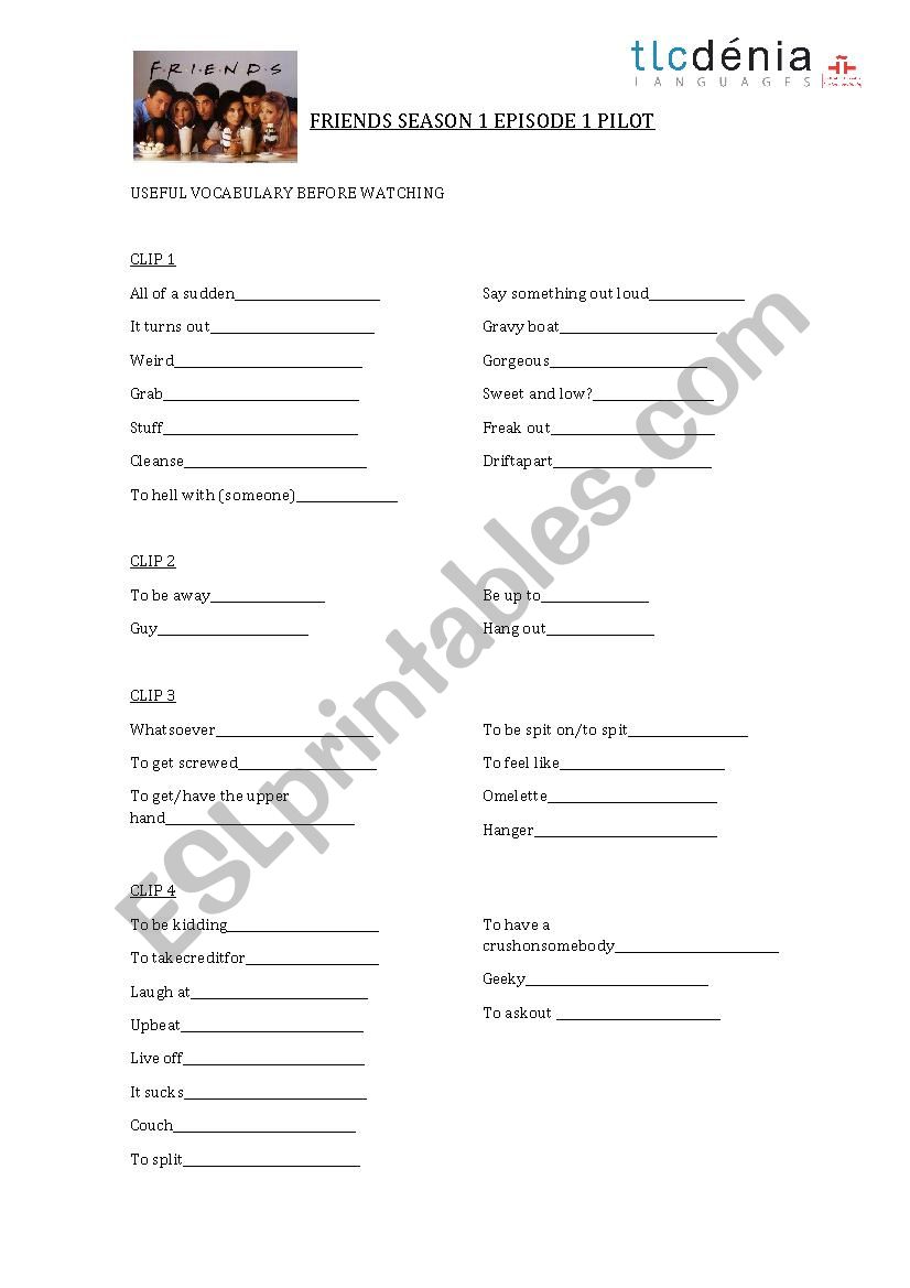 Friends season 1 episode 1 worksheet