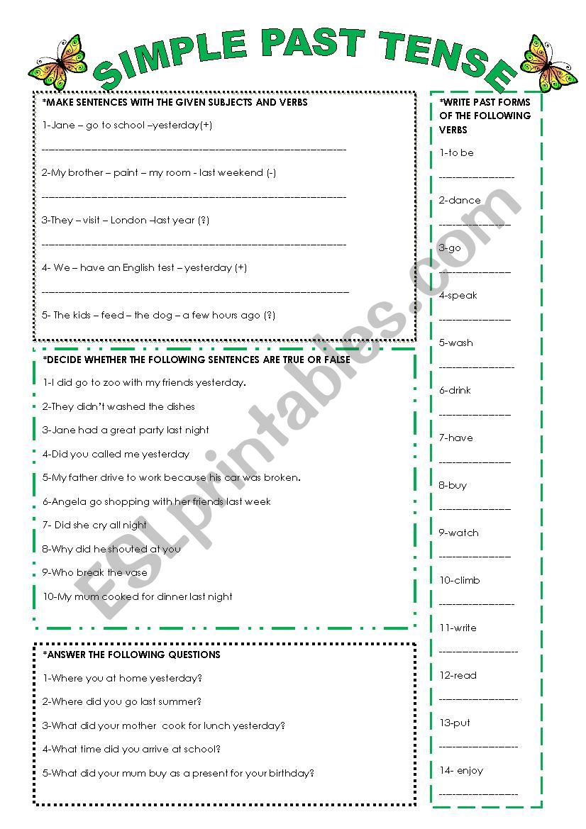 simple past tense worksheet