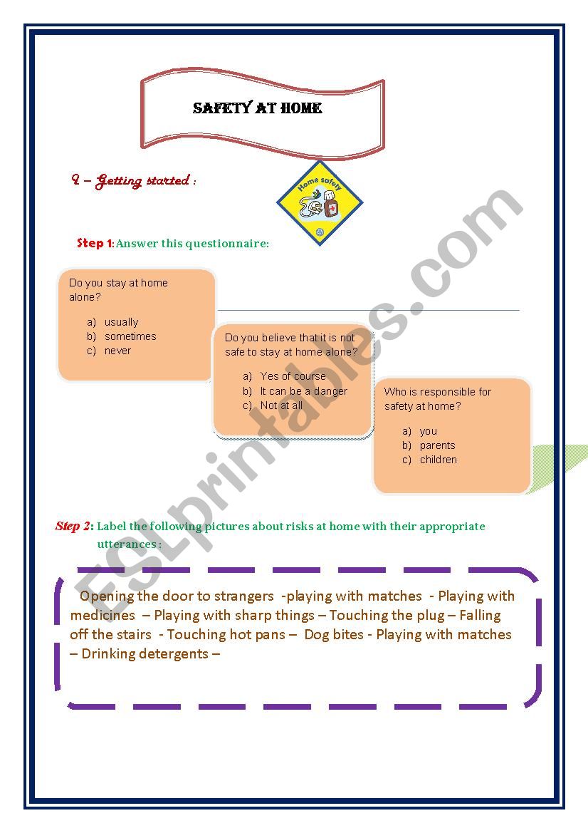 SAFETY AT HOME PART 1 worksheet