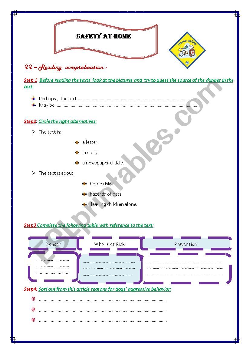 SAFETY AT HOME PART 2 worksheet