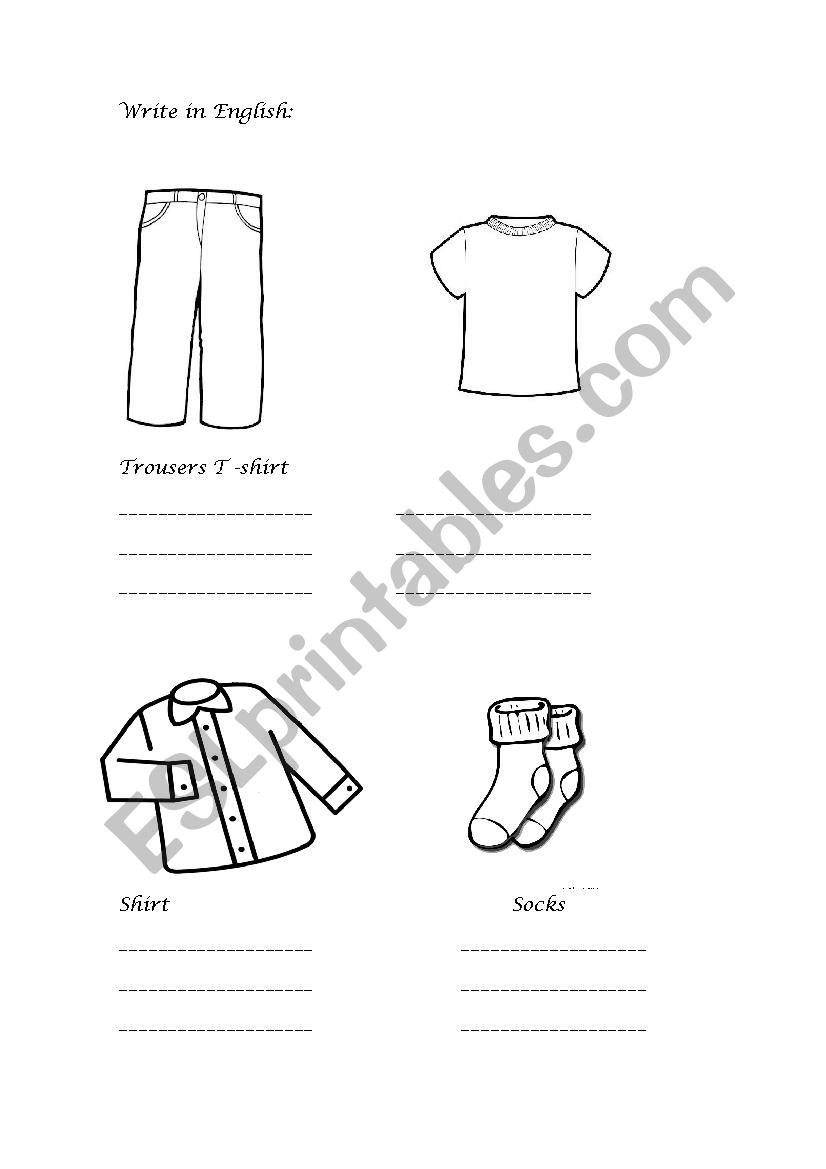 clothes worksheet