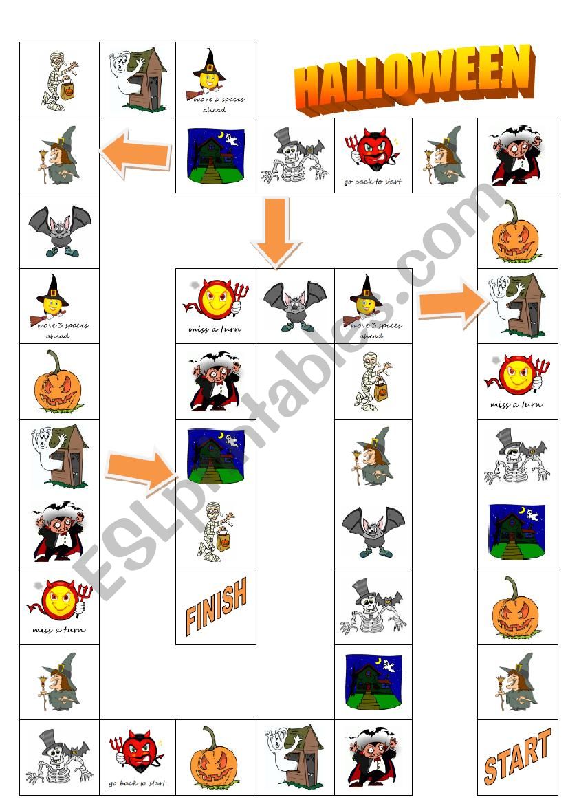 Halloween board game worksheet