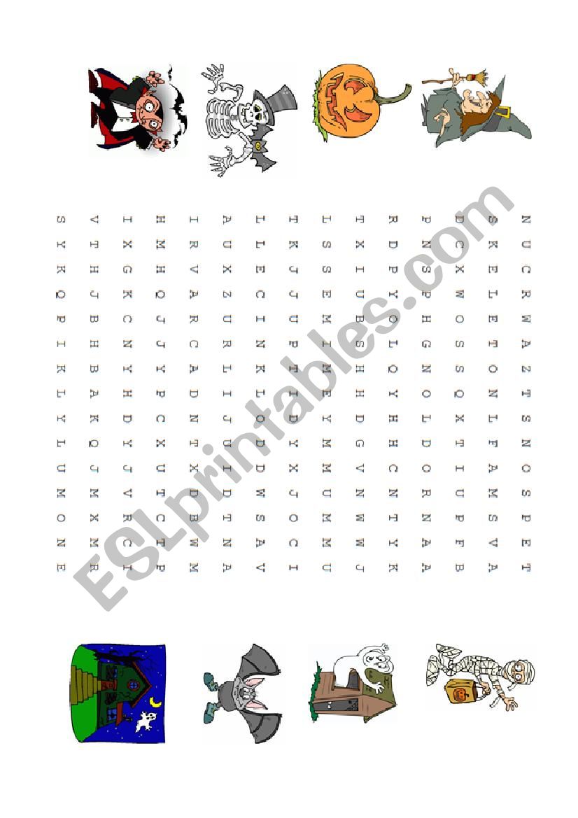 Halloween wordsearch worksheet