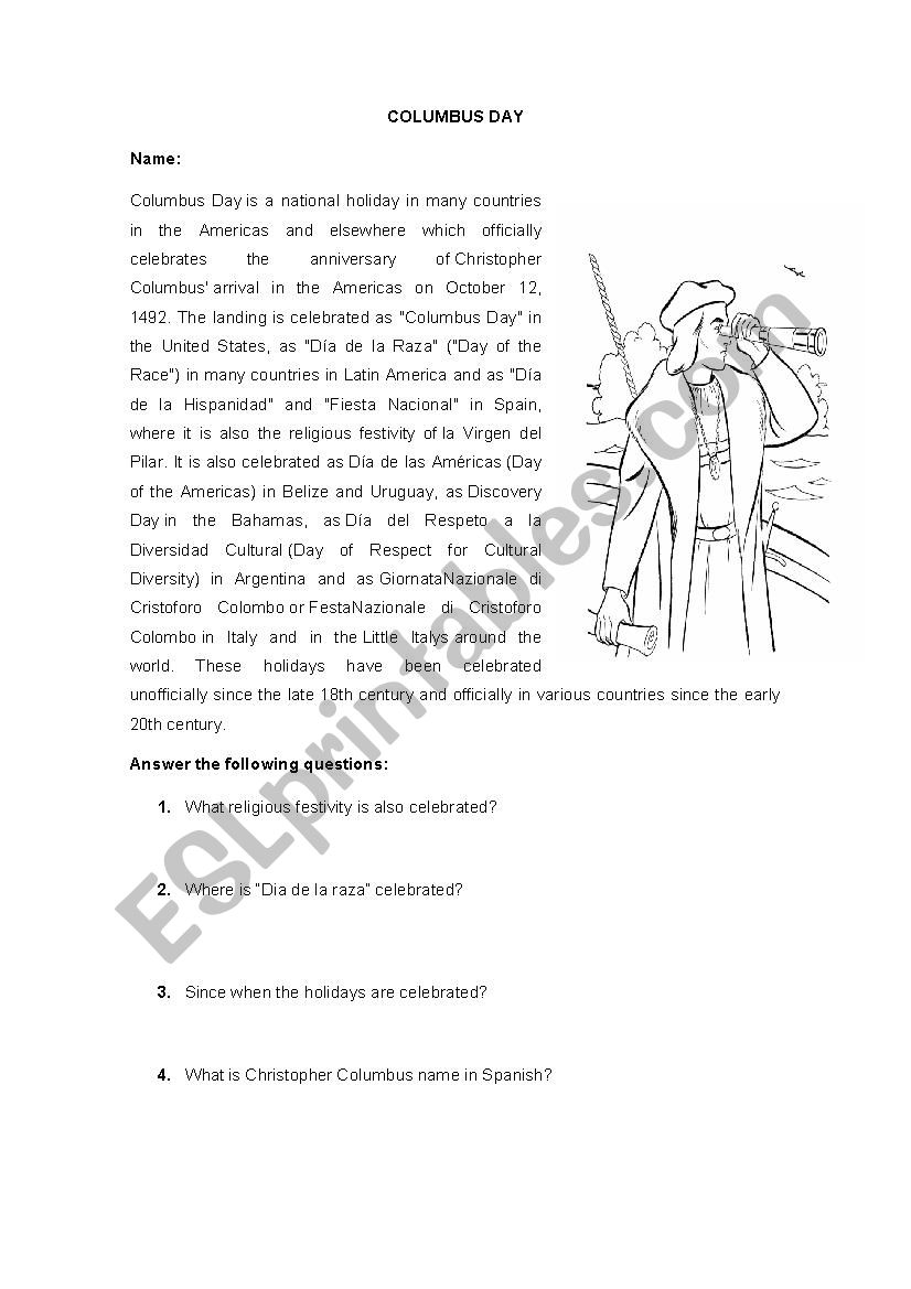 Columbus day worksheet