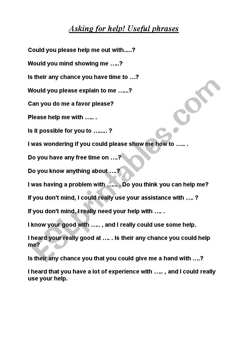 Useful phrases! Asking for Help!