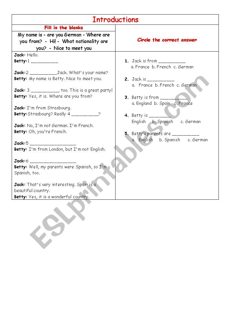 Introduction worksheet