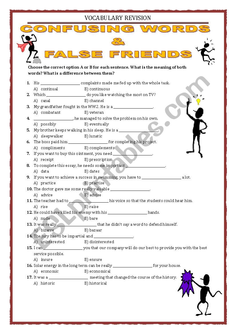 VOCABULARY REVISION - CONFUSING WORDS AND FALSE FRIENDS 