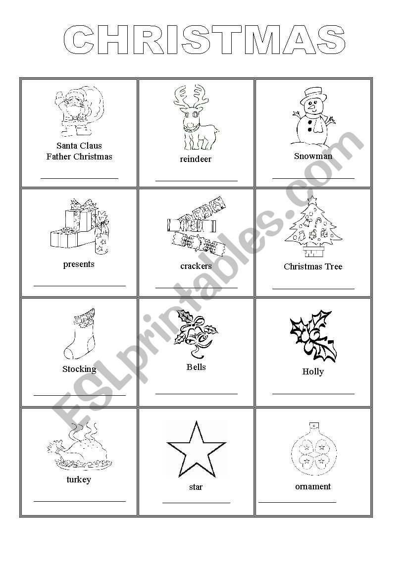 picture dictionary: christmas worksheet