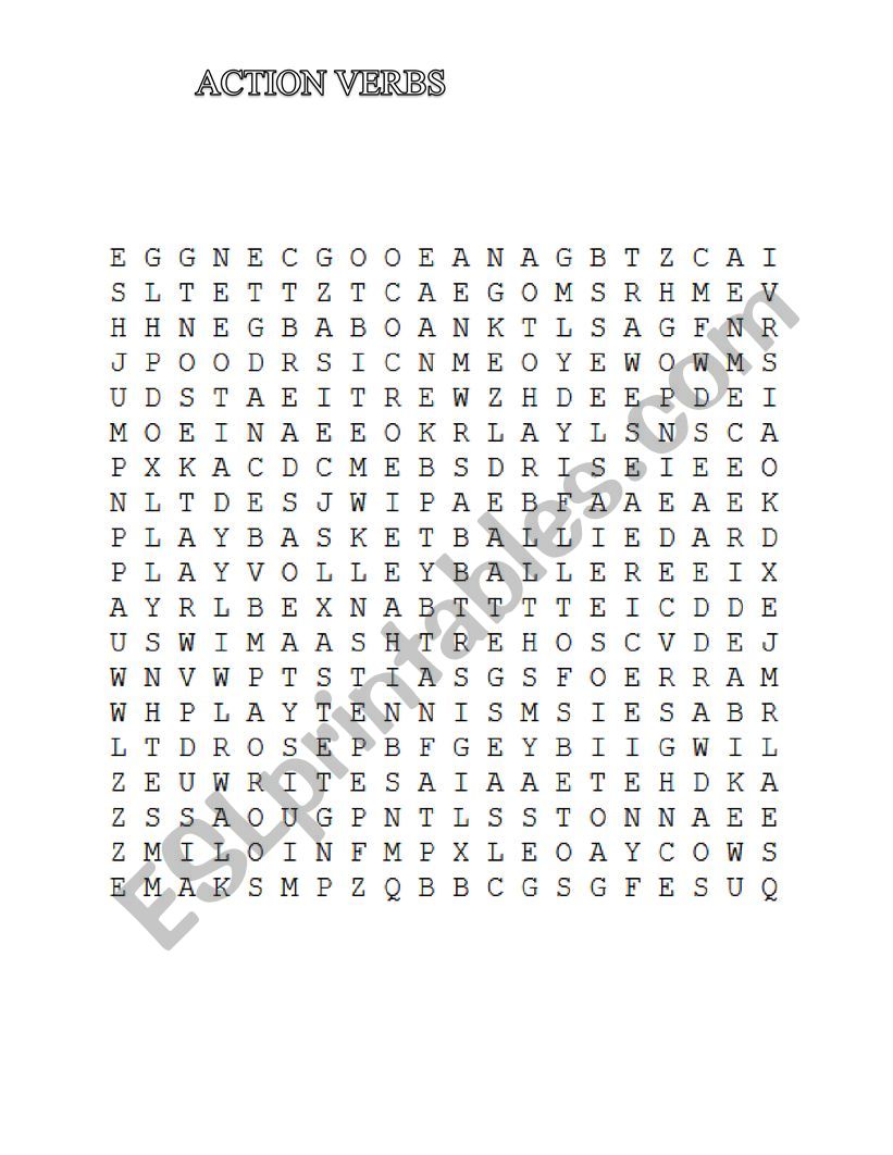 ACTION VERBS WORDSEARCH worksheet