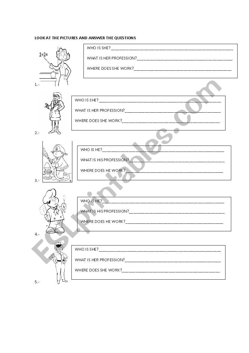 PROFESSIONS worksheet