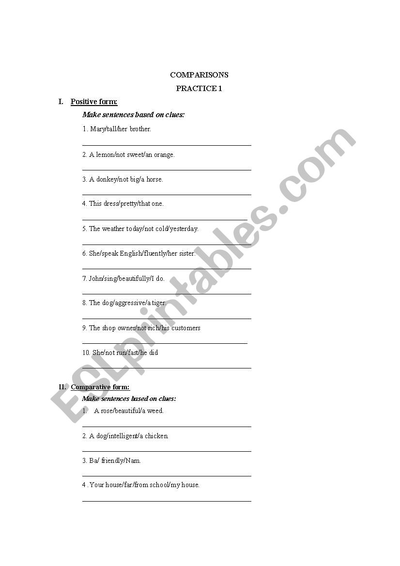 comparison 2 worksheet