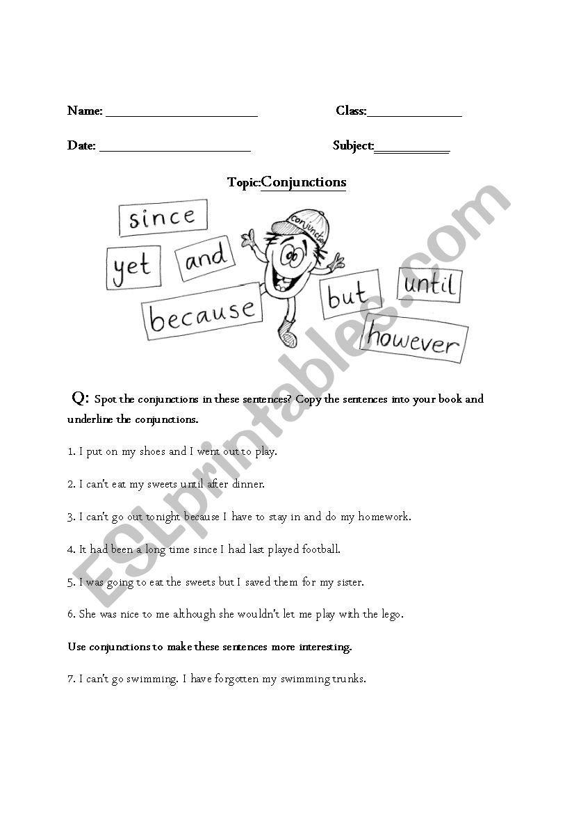 conjunction worksheet worksheet