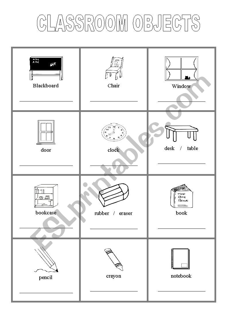 Picture dictionary classroom objects