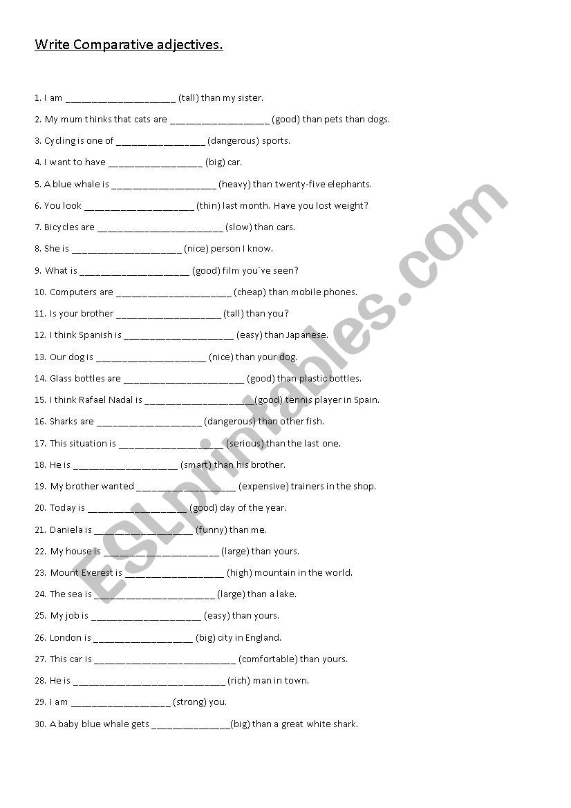 comparative adjective worksheet