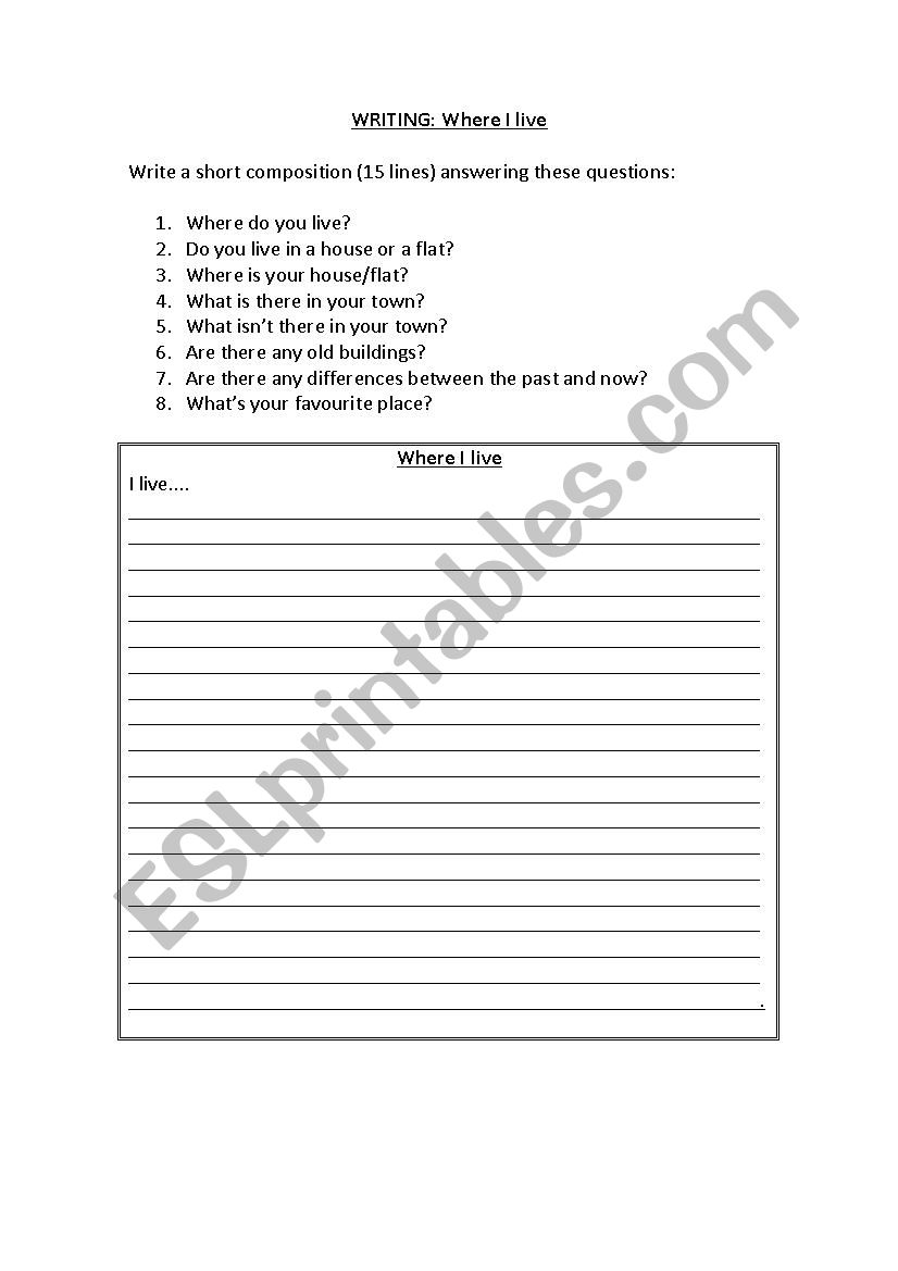 Writing: Where I live... worksheet