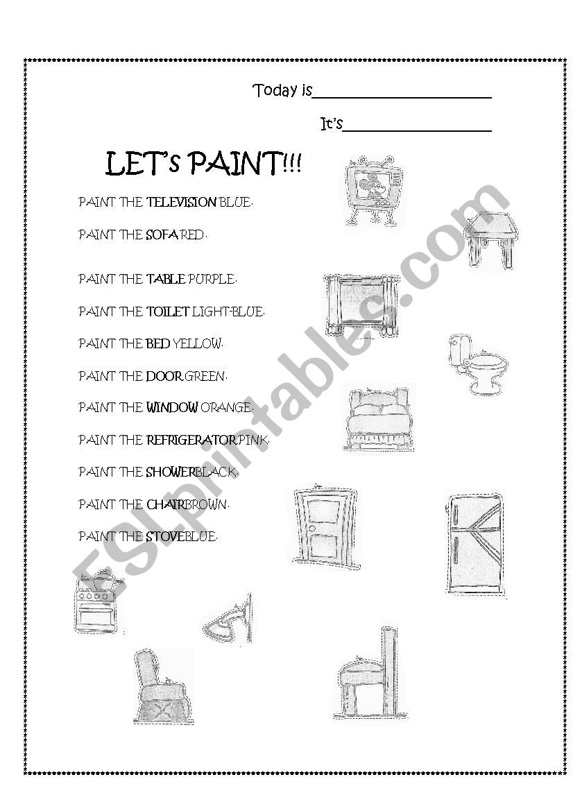 Houses furniture worksheet