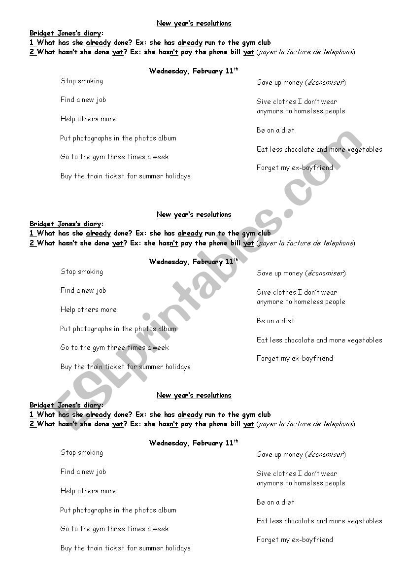 present perfect Bridget Jones worksheet